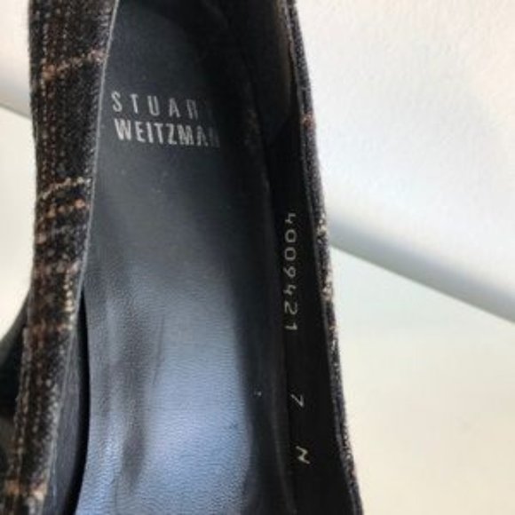 Stuart Weitzman Classic Gray Plaid Tweed Heels Size 7N - Picture 7 of 8